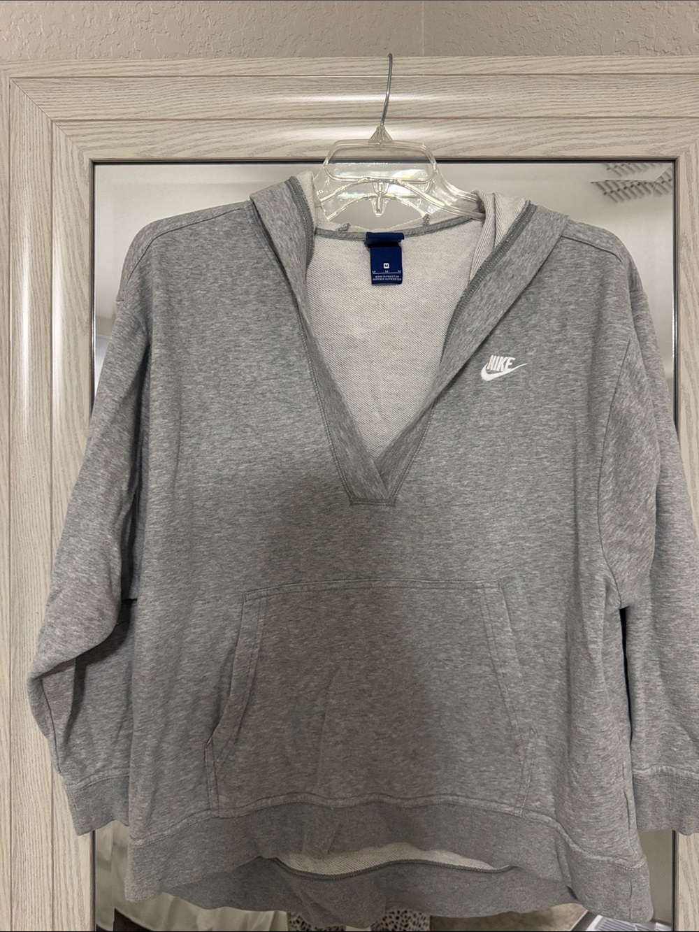 Nike Light Gray V‑Neck Hooded Pullover Sweatshirt